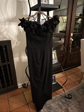 Xscape Black Off-The-Shoulder Ruffle Evening Gown
